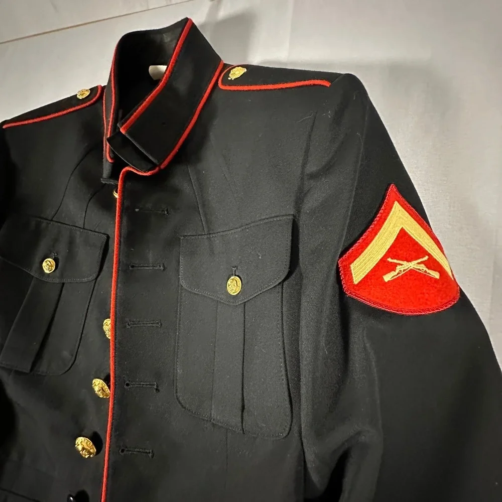 Crown Clothing USMC Dress Blues Jacket Mens 38L Blue Excellent Poly Wool Coat